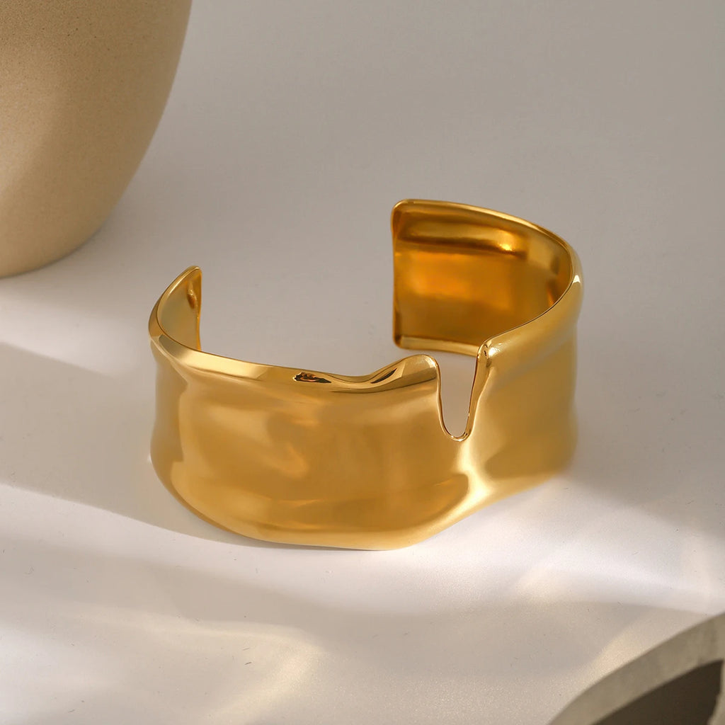 KIKA Unique Stainless Steel 316L Metal Wide Cuff Open Bracelet Bangle  PVD Plated Waterproof