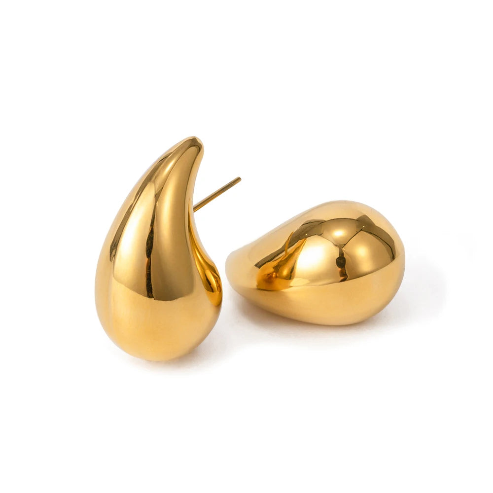 KIKA Stainless Steel 316L Water Drop Big Stud Earrings Chunky Waterdrop Open Hoops Earrings