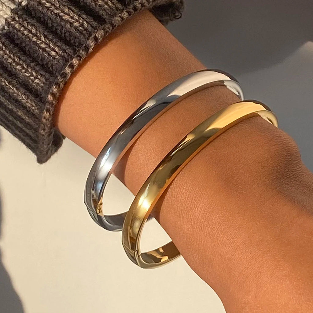 Kika Waterproof 316L Stainless Steel Round Smooth Bracelet Bangle Women Minimalist