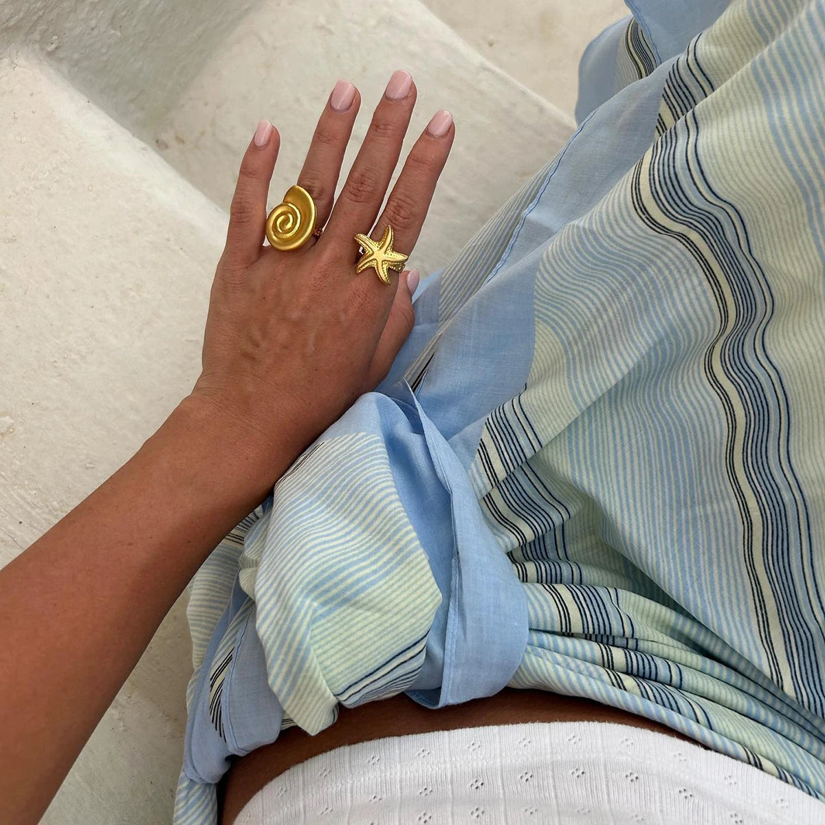 Kika Stainless Steel Hammered Starfish Ocean Style Open Ring