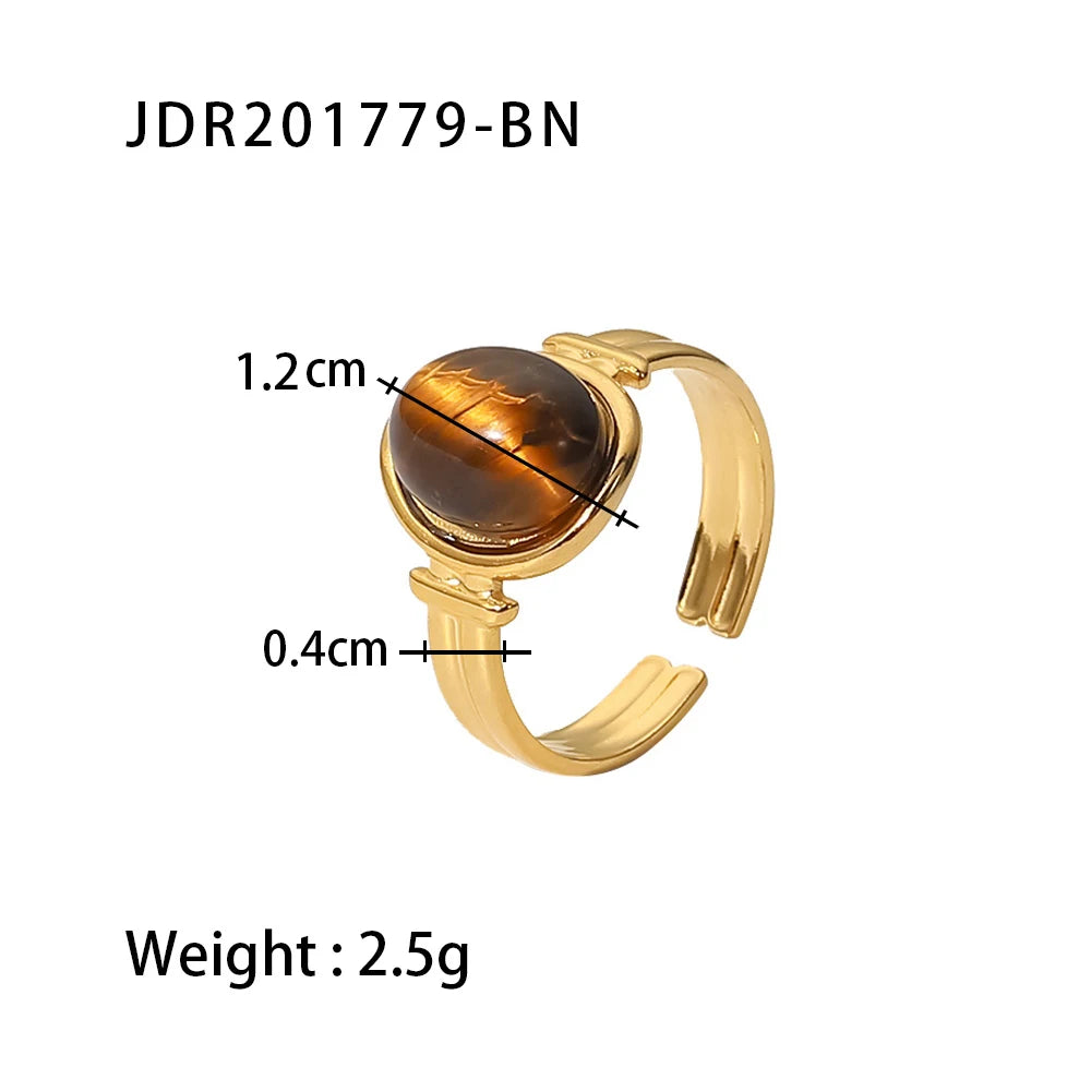 Kika Water Proof Stainless Steel Natural Amethyst Stone Circle Cutout Open Ring for Women 2022 Charm Fashion Jewelry Gift