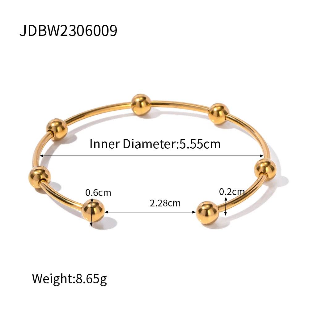 KIKA Gold PVD Plated Stainless Steel 316L Bracelets Jewelry Waterproof Mulit Round Ball Open Bangles