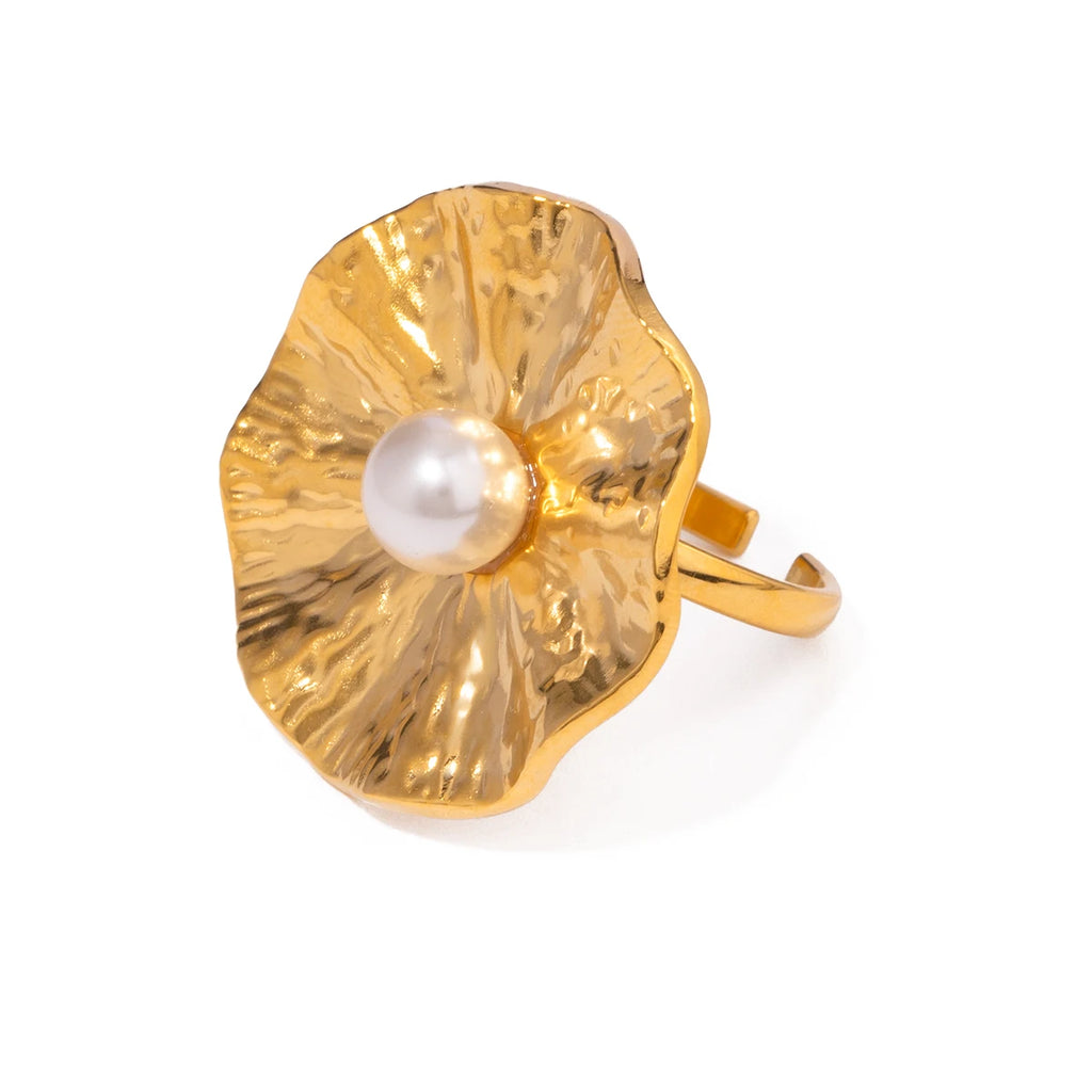 Kika Luxury Natural Shell Stainless Steel Geometric Open Ring Gold Color 18K PVD Plated High Quality France Finger Jewelry