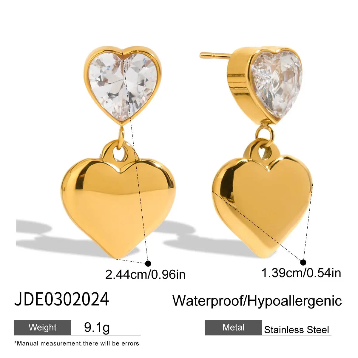 KIKA Bling Cubic Zirconia White Zircon Stud Earrings 18K Gold PVD Plated Stainless Steel 316L