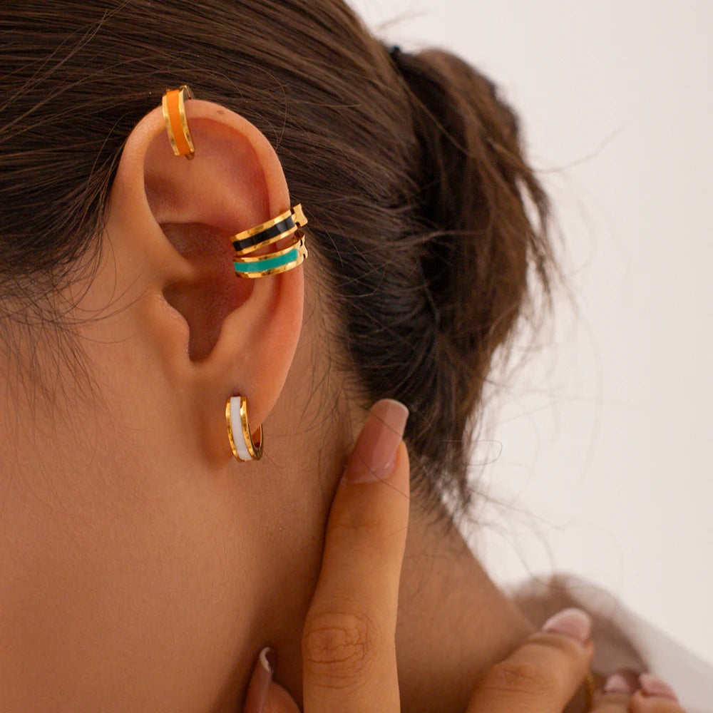 KIKA New Colorful Enamel Stainless Steel 316L Round Studs Earrings PVD Plated Stylish Charm