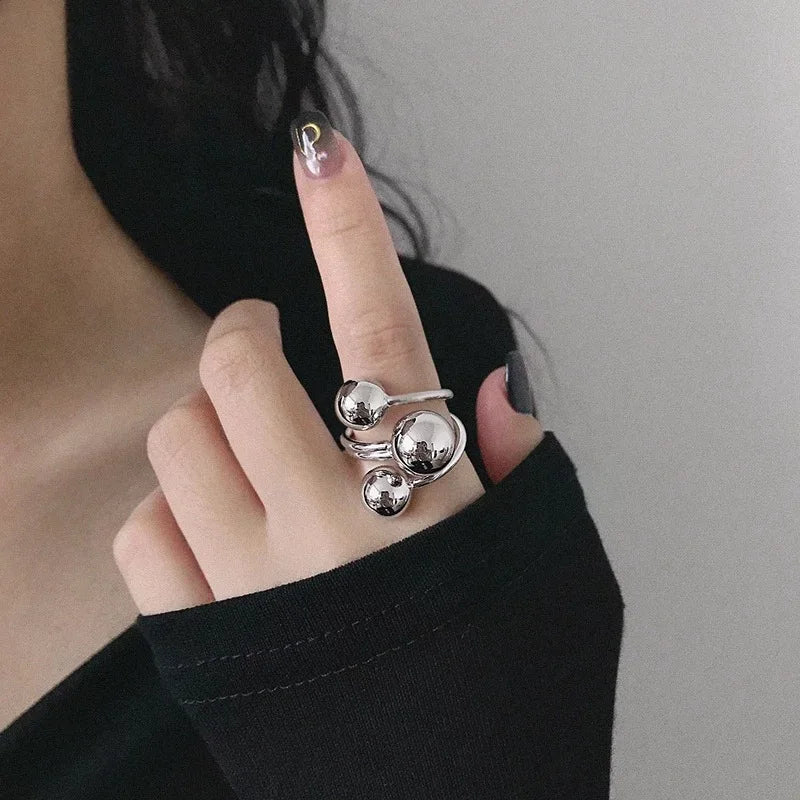 Kika Statement Stainless Steel Ball Adjustable Ring 18K Gold Plated Trendy Finger Ring Jewelry Anillos Mujer Acero Inoxidable