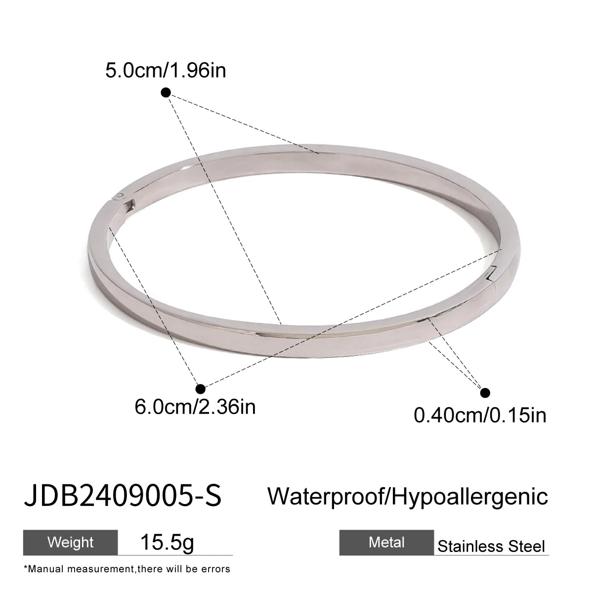 Kika Polished Textured Waterproof Stainless Steel Big Bracelet Bangle