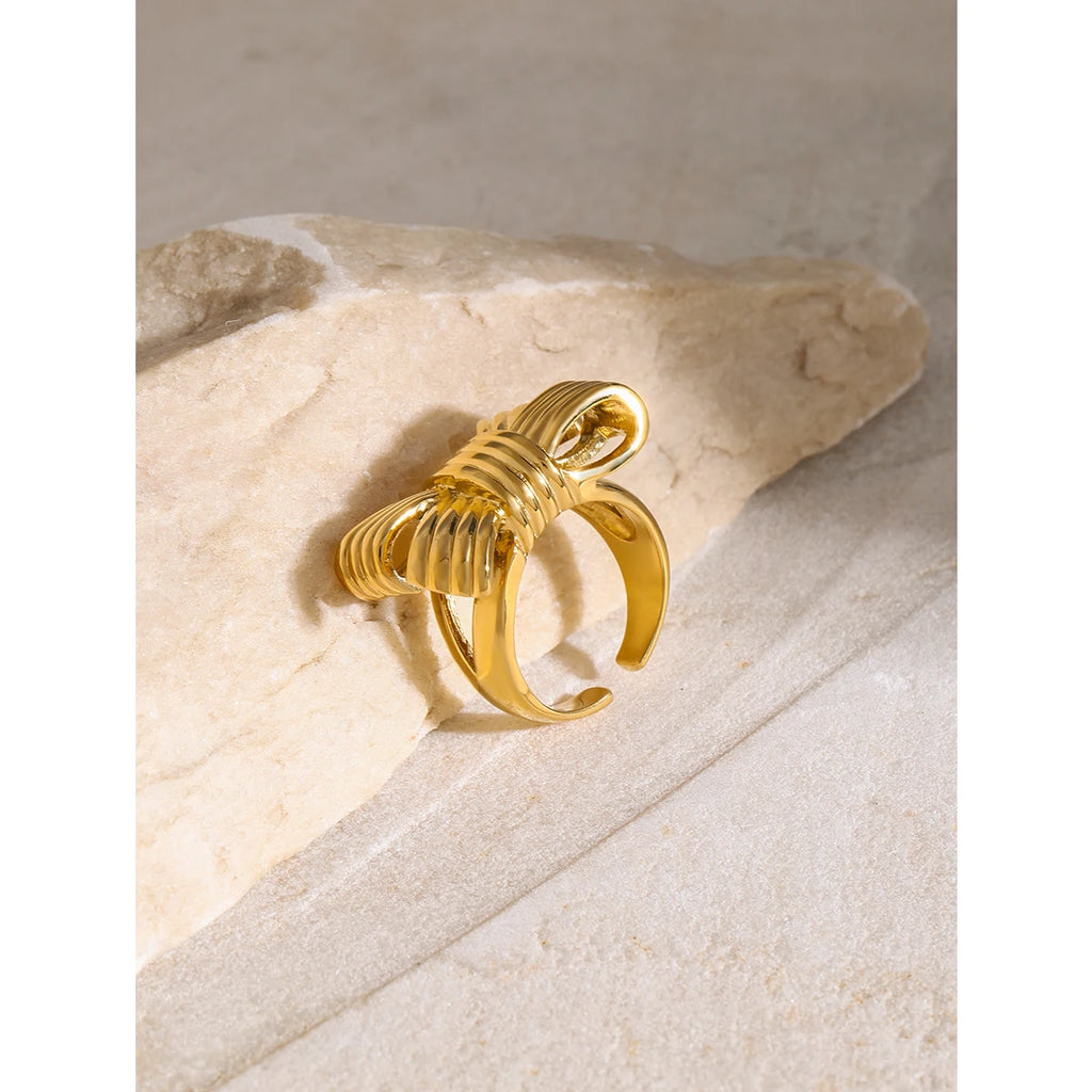 KIKA New Stainless Steel bow-knot Ring PVD Plated Stainless Steel 316L