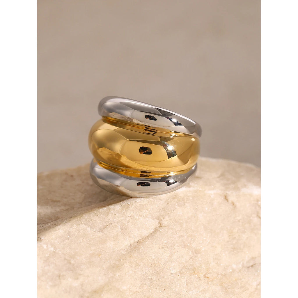 Kika Stainless Steel Layered Metal Texture Ring Occident Simple Silver Gold Mixed Finger for Women Jewelry кольцо женское