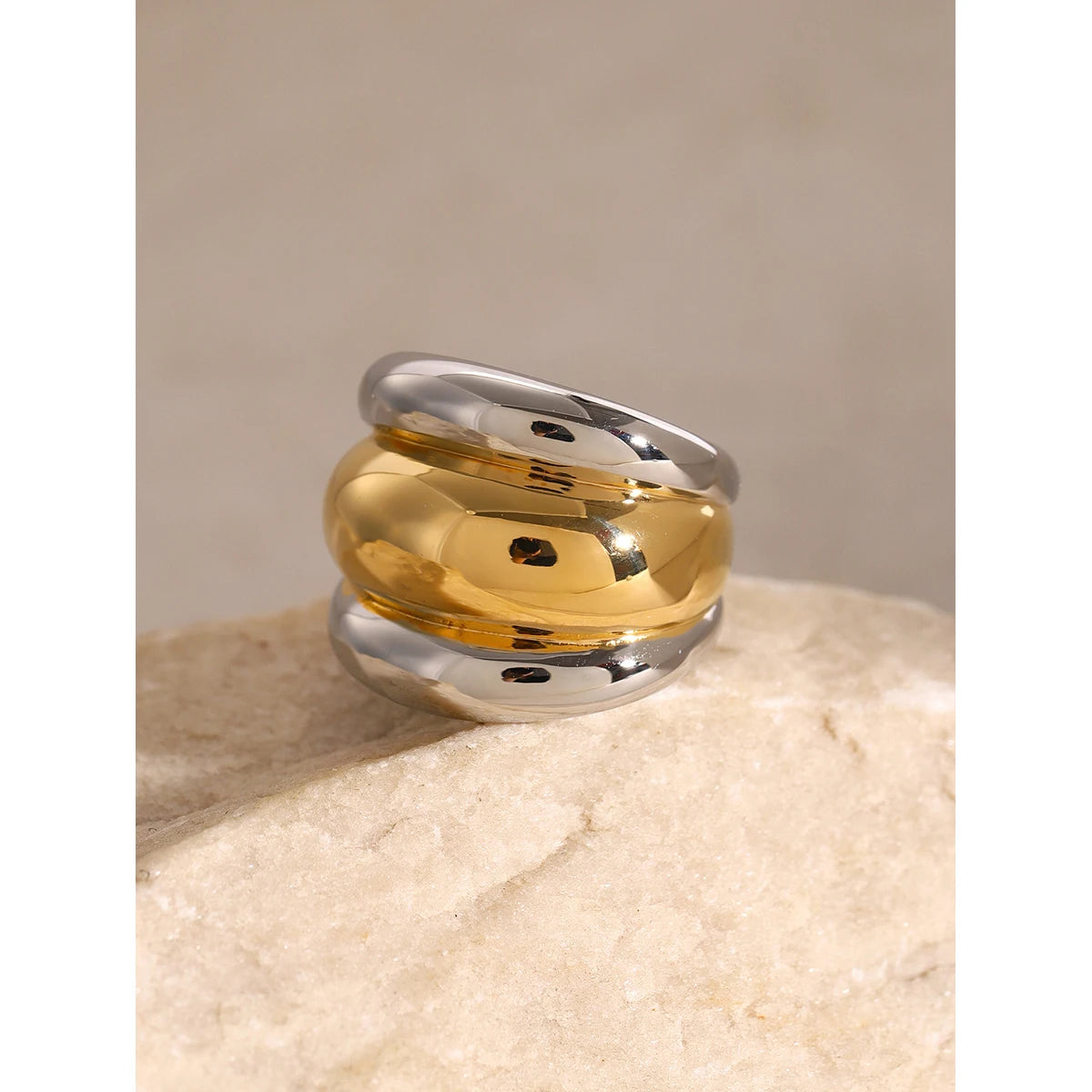 Kika Stainless Steel Layered Metal Texture Ring Occident Simple Silver Gold Mixed Finger for Women Jewelry кольцо женское