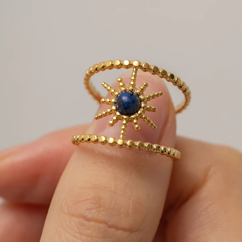 Kika Natural Stone Stainless Steel Gold Color Layered Hollow Open Ring Trendy Fashion France Chic Jewelry Envio Gratis Todo