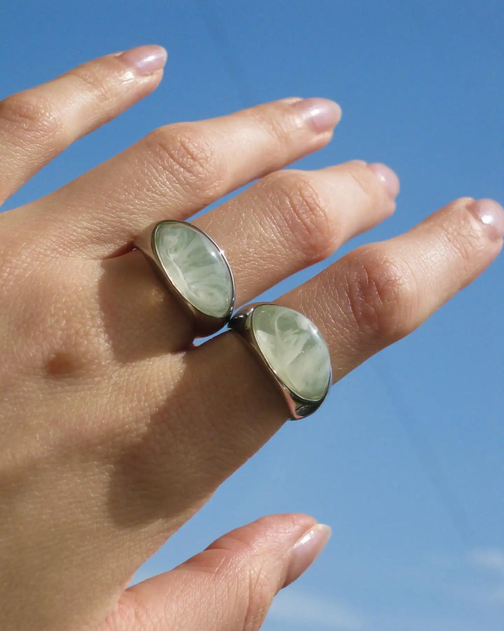 KIKA Unique Natural Stone Green Stainless Steel France Metal Golden  Ring Waterproof Charm Trendy Jewelry Women