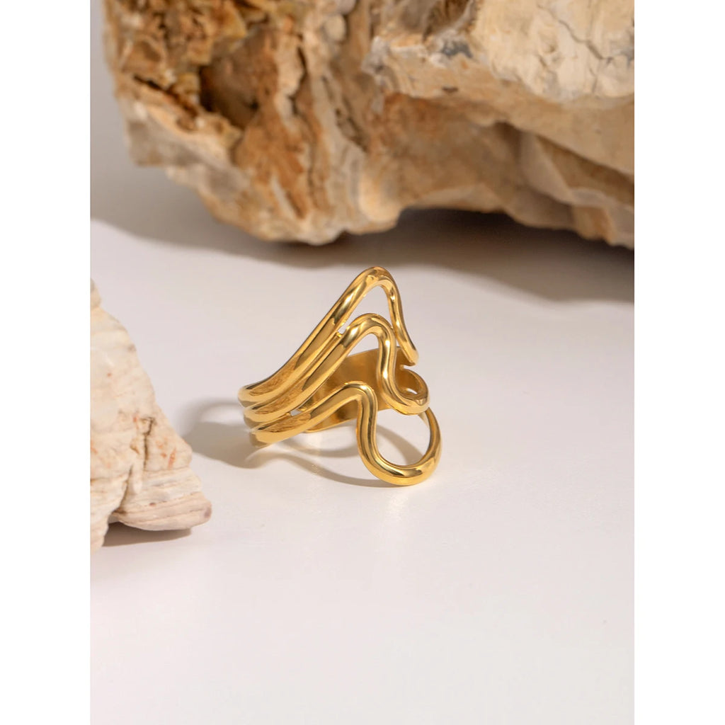 KIKA New Design Stainless Steel Creative Geometric Hollow Open Ring for Women Statement Metal Rust Proof Minimalist Jewelry