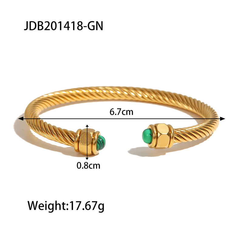 kika New Trendy18k Gold Plated Stainless Steel Jewelry Nature Stone Twist Pave Opening Bangles