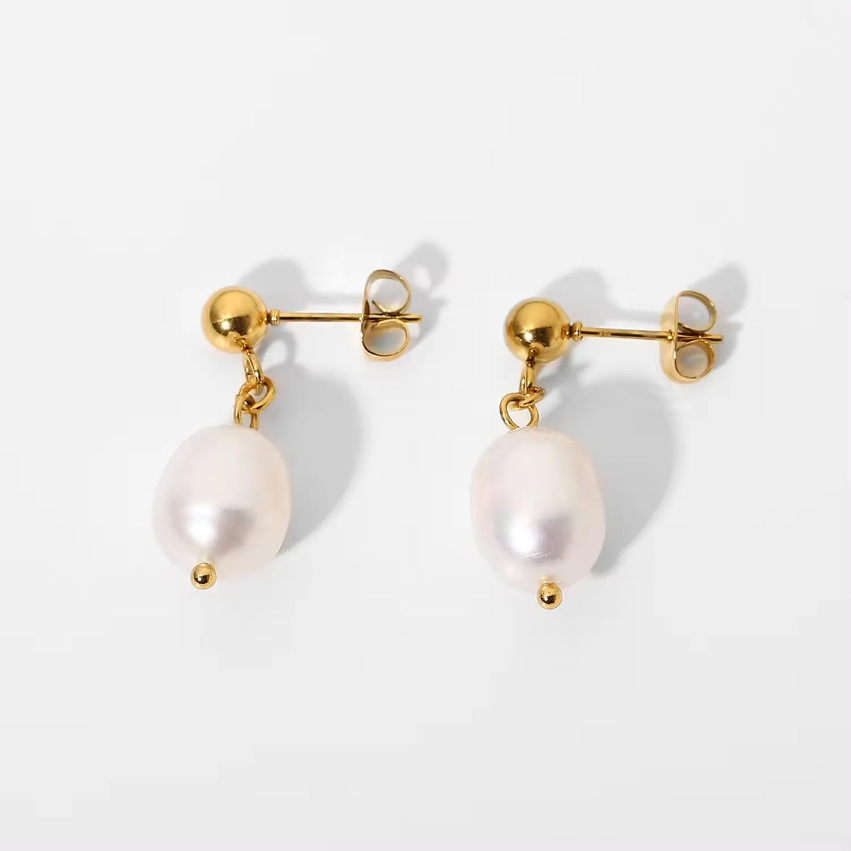 KIKA 316L Stainless Steel 316L Natural Pearl Hoop Earrings Trendy Metalic Golden Geometric