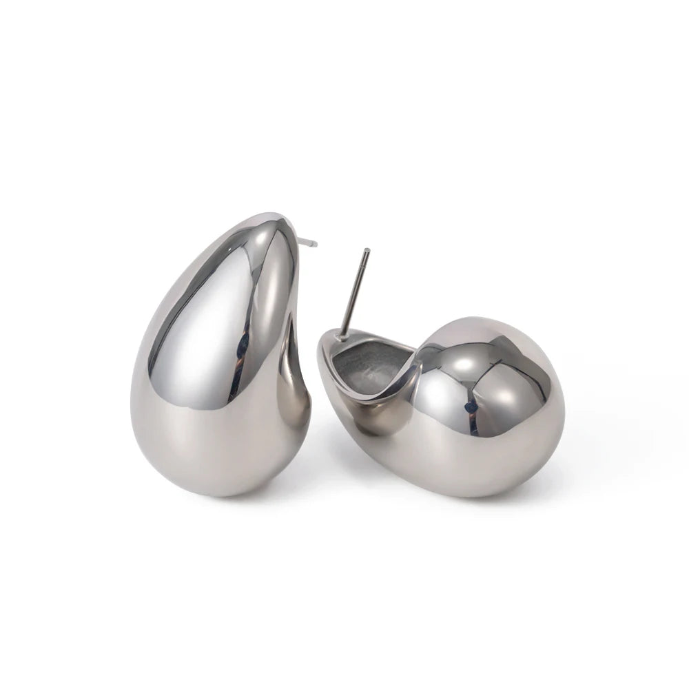 KIKA Stainless Steel 316L Water Drop Big Stud Earrings Chunky Waterdrop Open Hoops Earrings