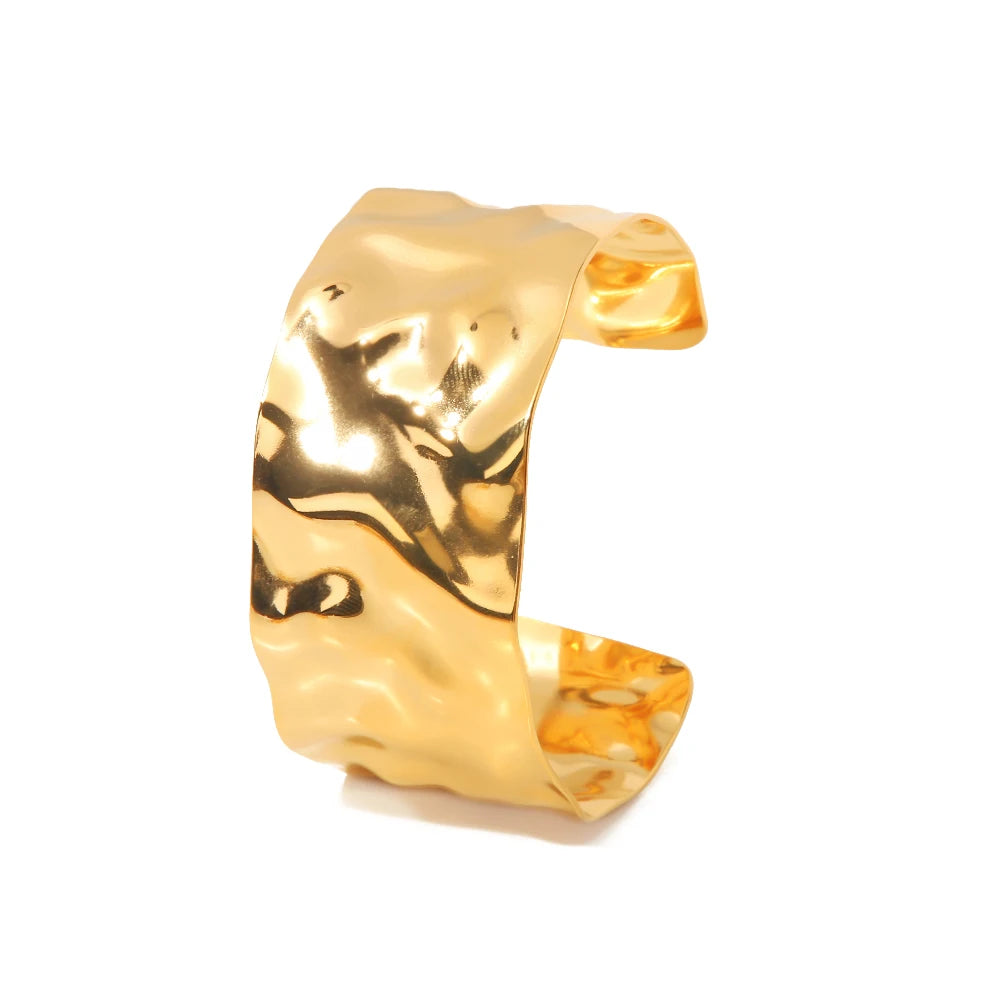 Kika Textured Gold Cuff Gold Plated Stainless Steel Adjustable Bangele Bracelets