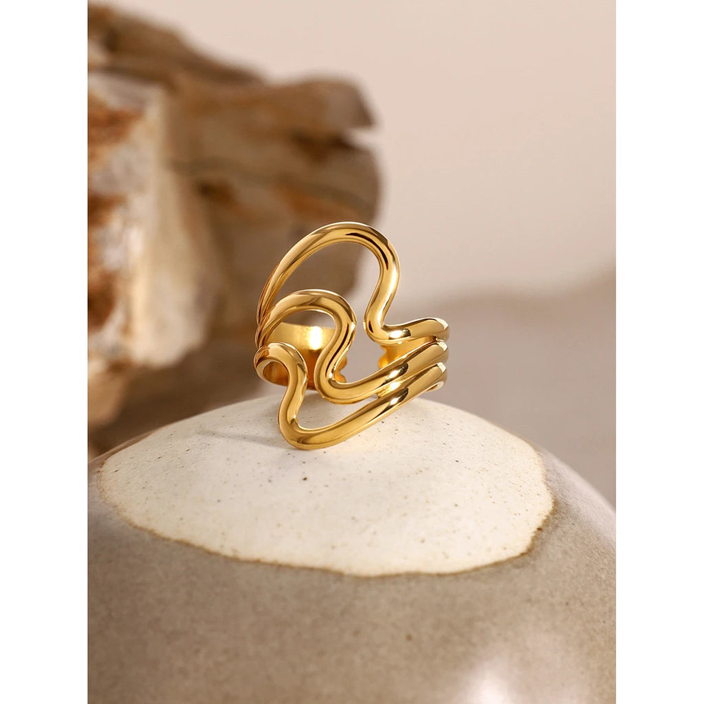 KIKA New Design Stainless Steel Creative Geometric Hollow Open Ring for Women Statement Metal Rust Proof Minimalist Jewelry