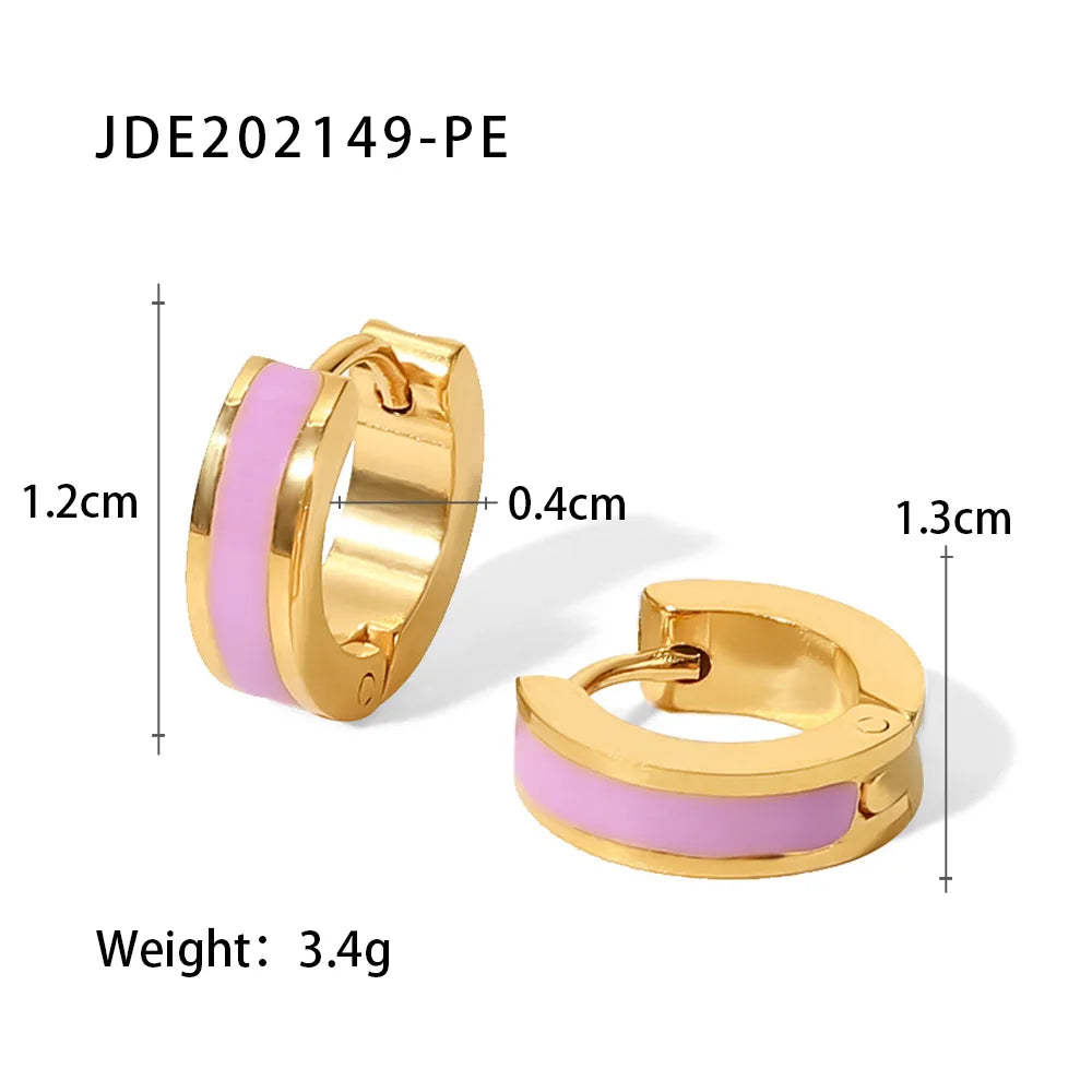 KIKA New Colorful Enamel Stainless Steel 316L Round Studs Earrings PVD Plated Stylish Charm