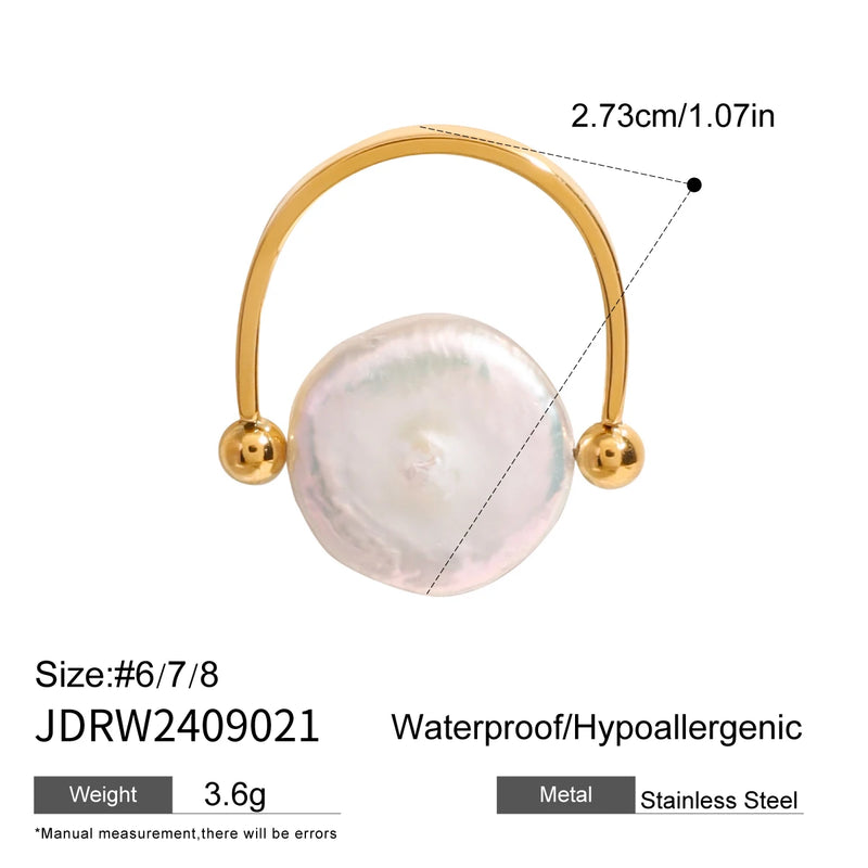 KIKA Imitation Pearls Ring Jewelry Stainless Steel 316L Golden Geometric New Finger Ring for Women