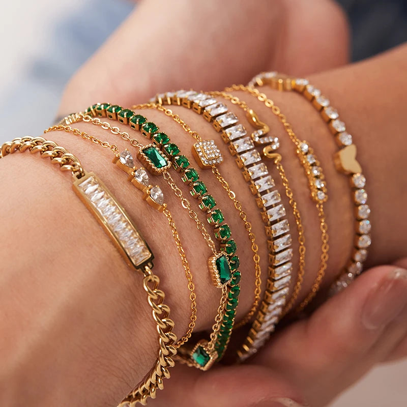 Maximalist Dipped With Cubic Zirconia Gemstones Stainless Steel Bracelet