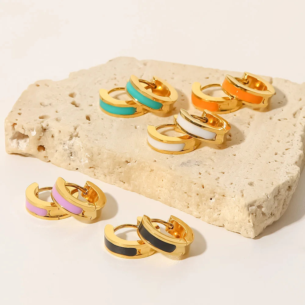 KIKA New Colorful Enamel Stainless Steel 316L Round Studs Earrings PVD Plated Stylish Charm