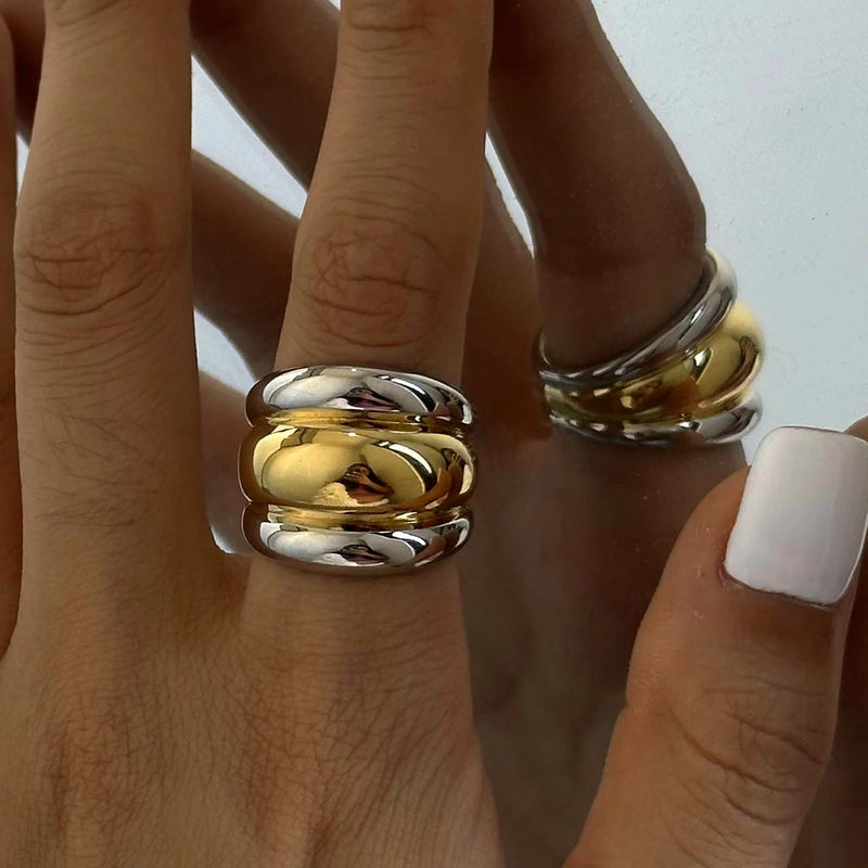 Kika Stainless Steel Layered Metal Texture Ring Occident Simple Silver Gold Mixed Finger for Women Jewelry кольцо женское