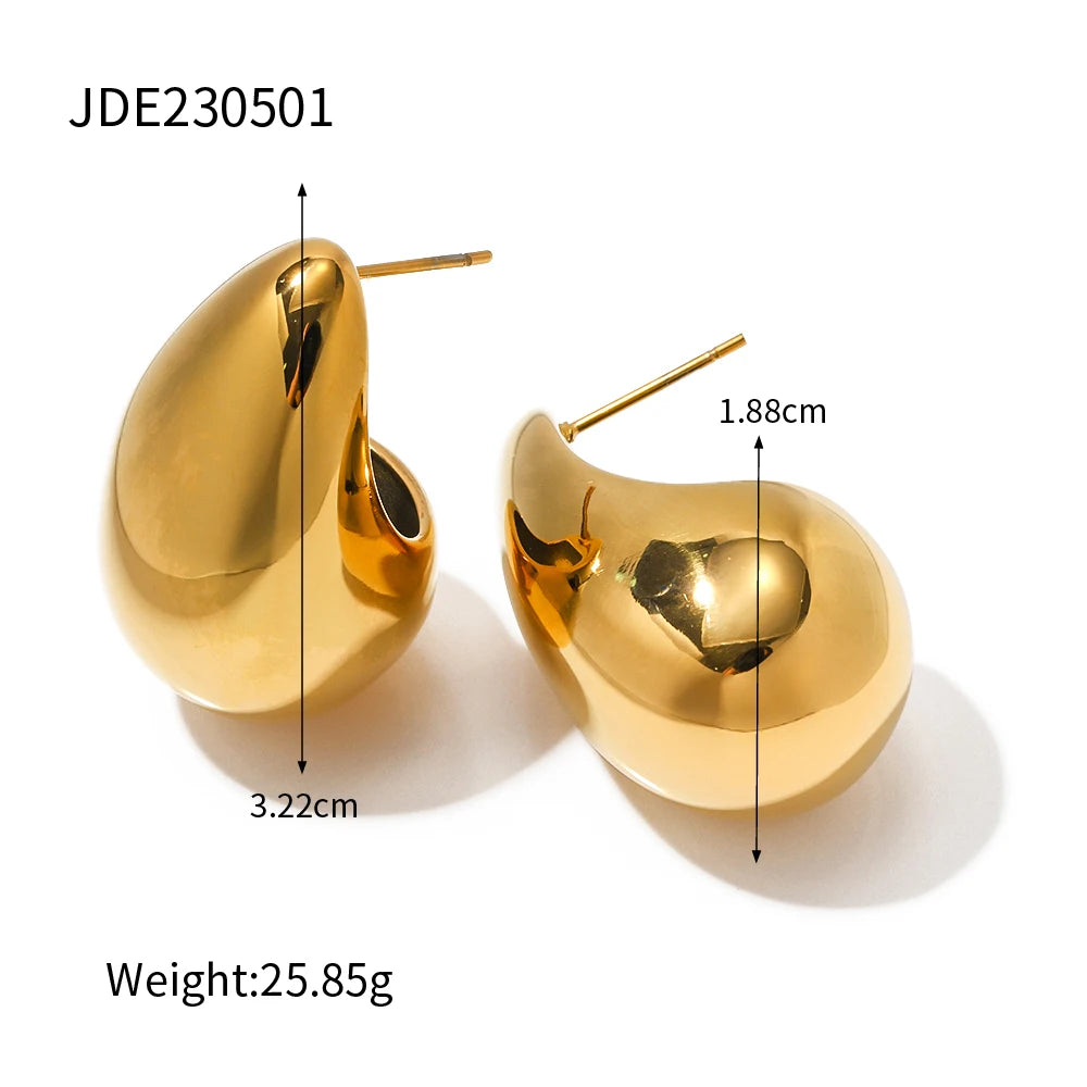 KIKA Stainless Steel 316L Water Drop Big Stud Earrings Chunky Waterdrop Open Hoops Earrings