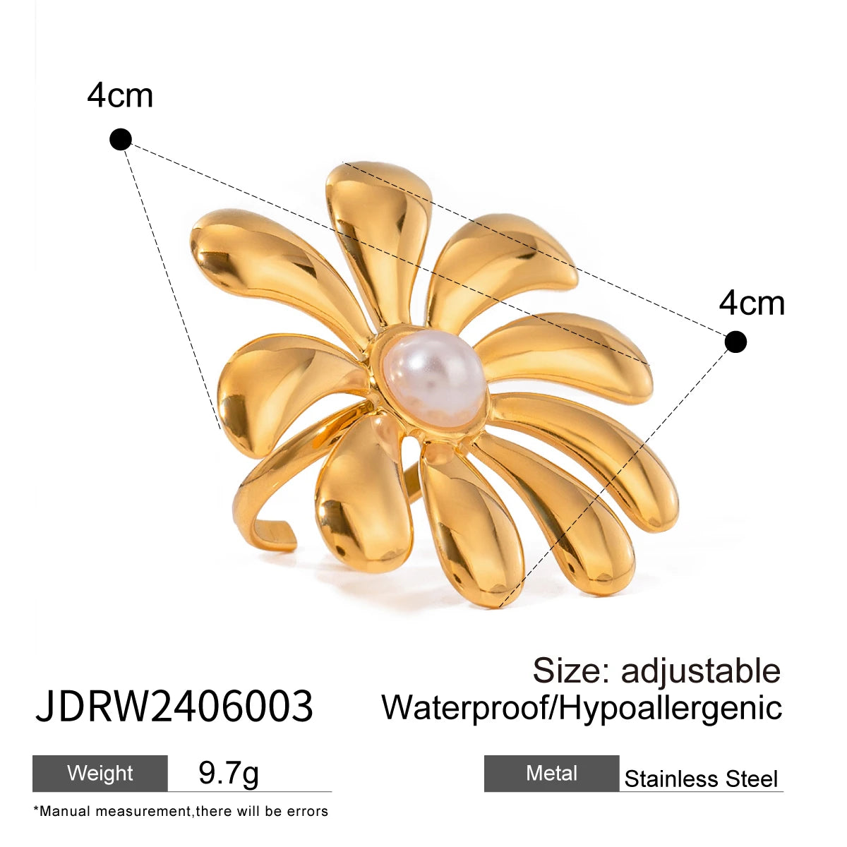 Kika Fashion Gold Color And Silver Color Flower Pearl Ring
