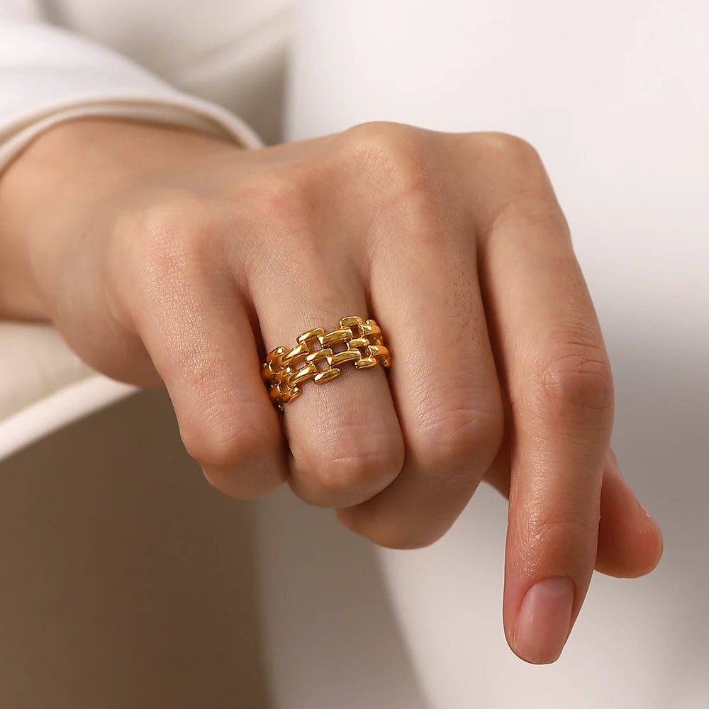 Kika Classic Cool Fashion Thick Chunky Watchband Small Hoop Earrings 18K PVD Gold Plated Stainless Steel For Woman