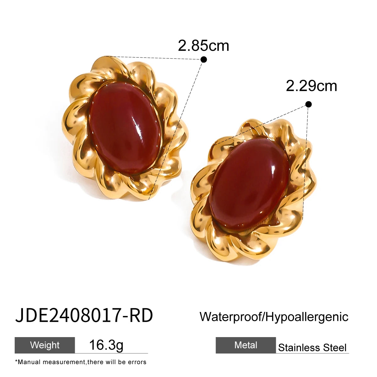 Kika White Zircon Multicolor Agate Stone Stud Earrings 18K Gold Plated Stainless Steel 316L