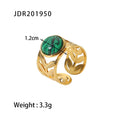 Kika Vintage 18K Gold Malachite Statement Open Ring WaterProof 18k PVD Gold Plated Stainless Steel bague femme acier inoxydabl