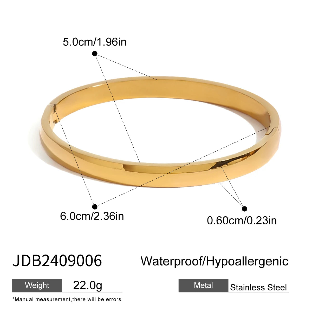 Kika Polished Textured Waterproof Stainless Steel Big Bracelet Bangle