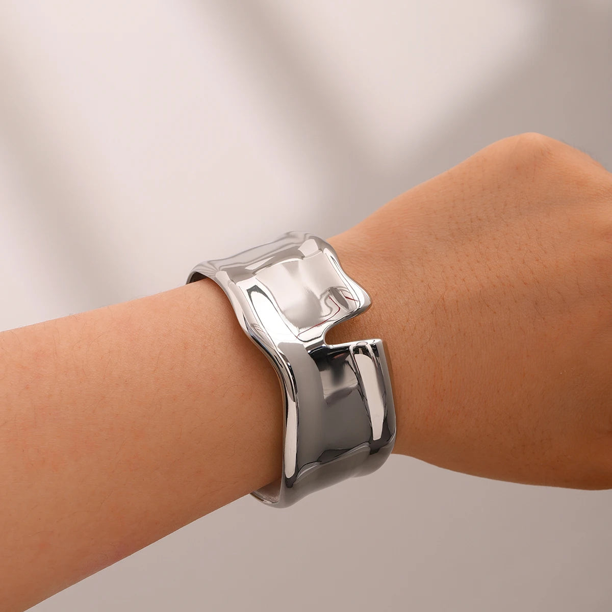 KIKA Unique Stainless Steel 316L Metal Wide Cuff Open Bracelet Bangle  PVD Plated Waterproof