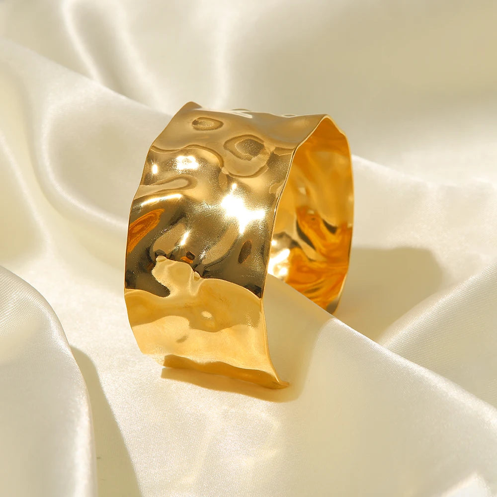 Kika Textured Gold Cuff Gold Plated Stainless Steel Adjustable Bangele Bracelets