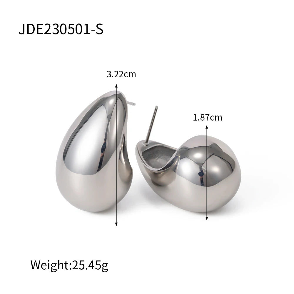 KIKA Stainless Steel 316L Water Drop Big Stud Earrings Chunky Waterdrop Open Hoops Earrings