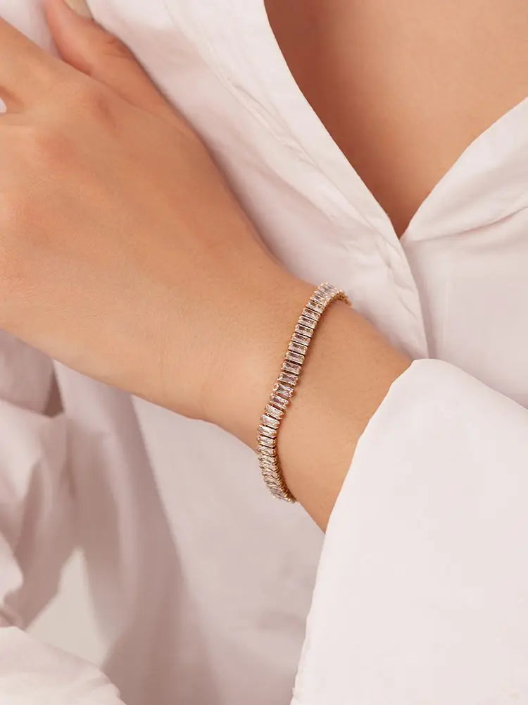 Maximalist Dipped With Cubic Zirconia Gemstones Stainless Steel Bracelet