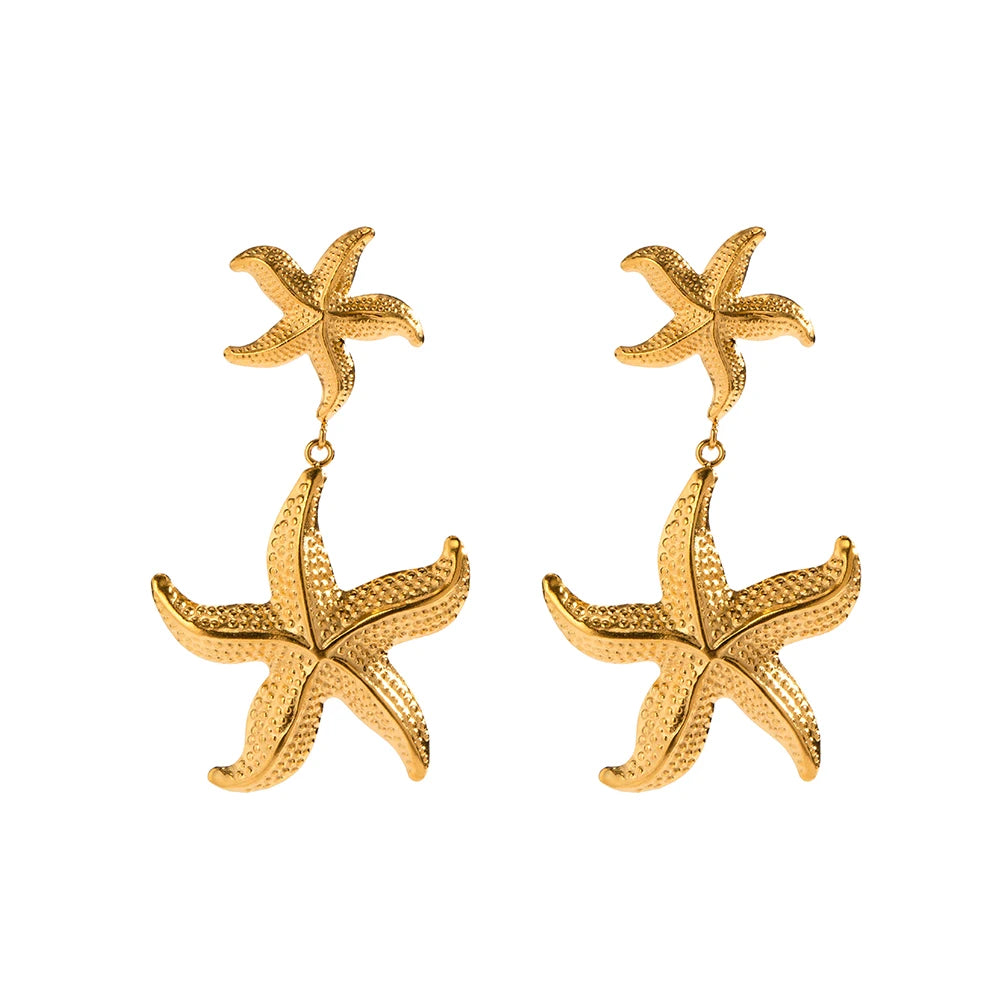 Kika Stainless Steel Starfish Drop Dangle Statement Earrings