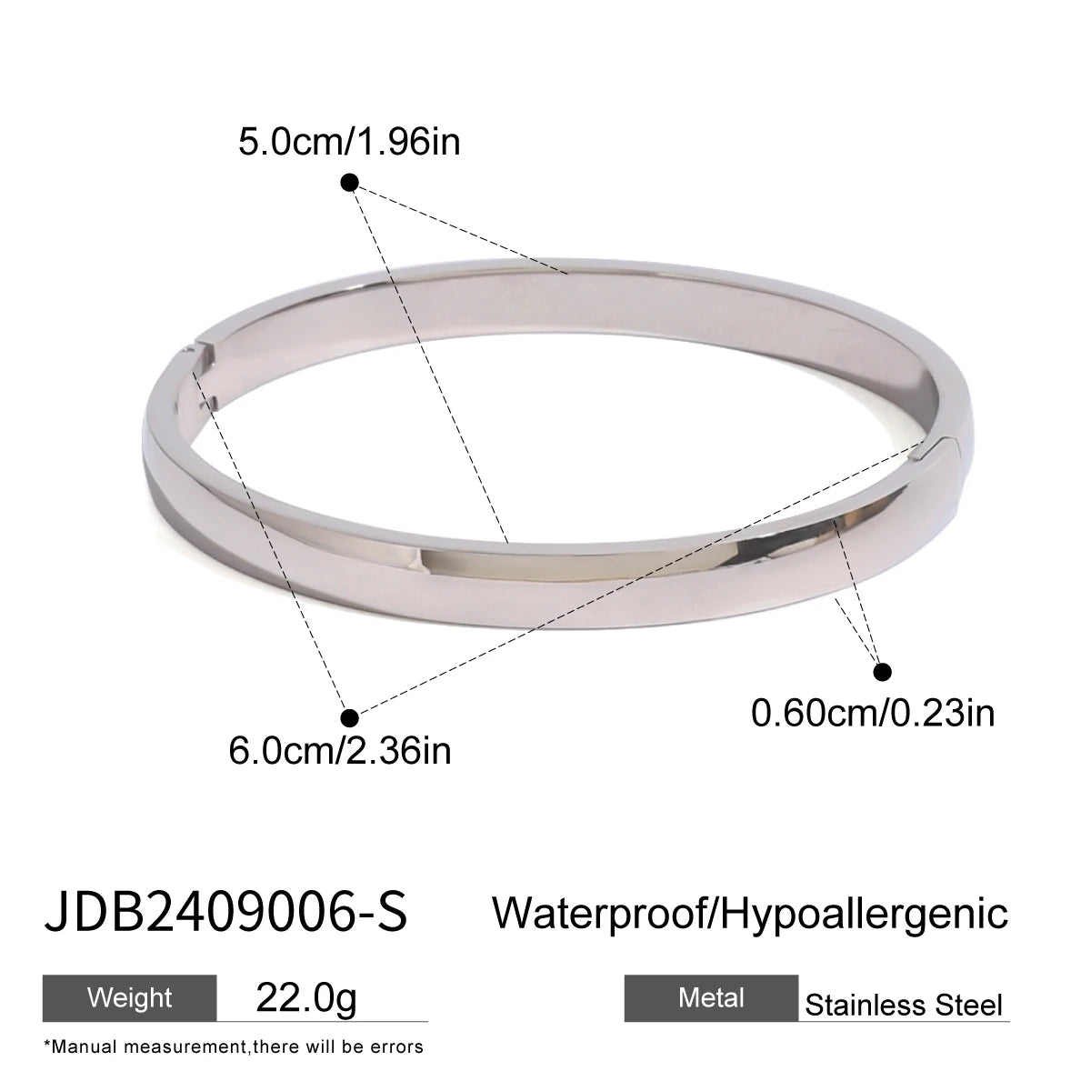 Kika Polished Textured Waterproof Stainless Steel Big Bracelet Bangle