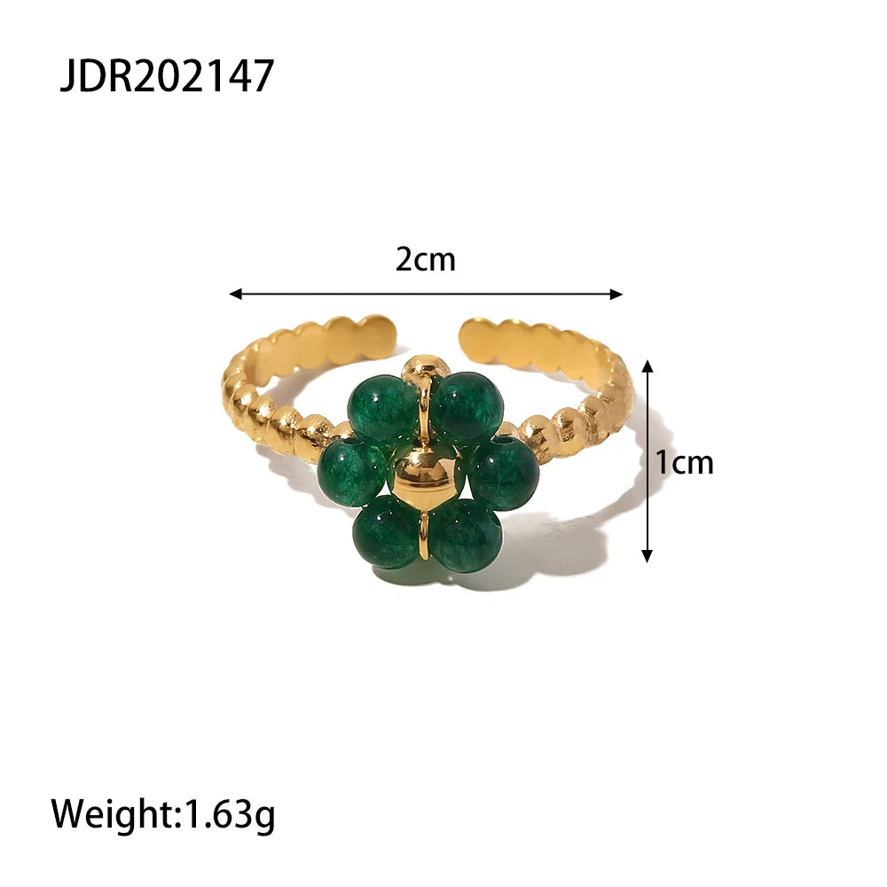 Kika Vintage 18K Gold Malachite Statement Open Ring WaterProof 18k PVD Gold Plated Stainless Steel bague femme acier inoxydabl