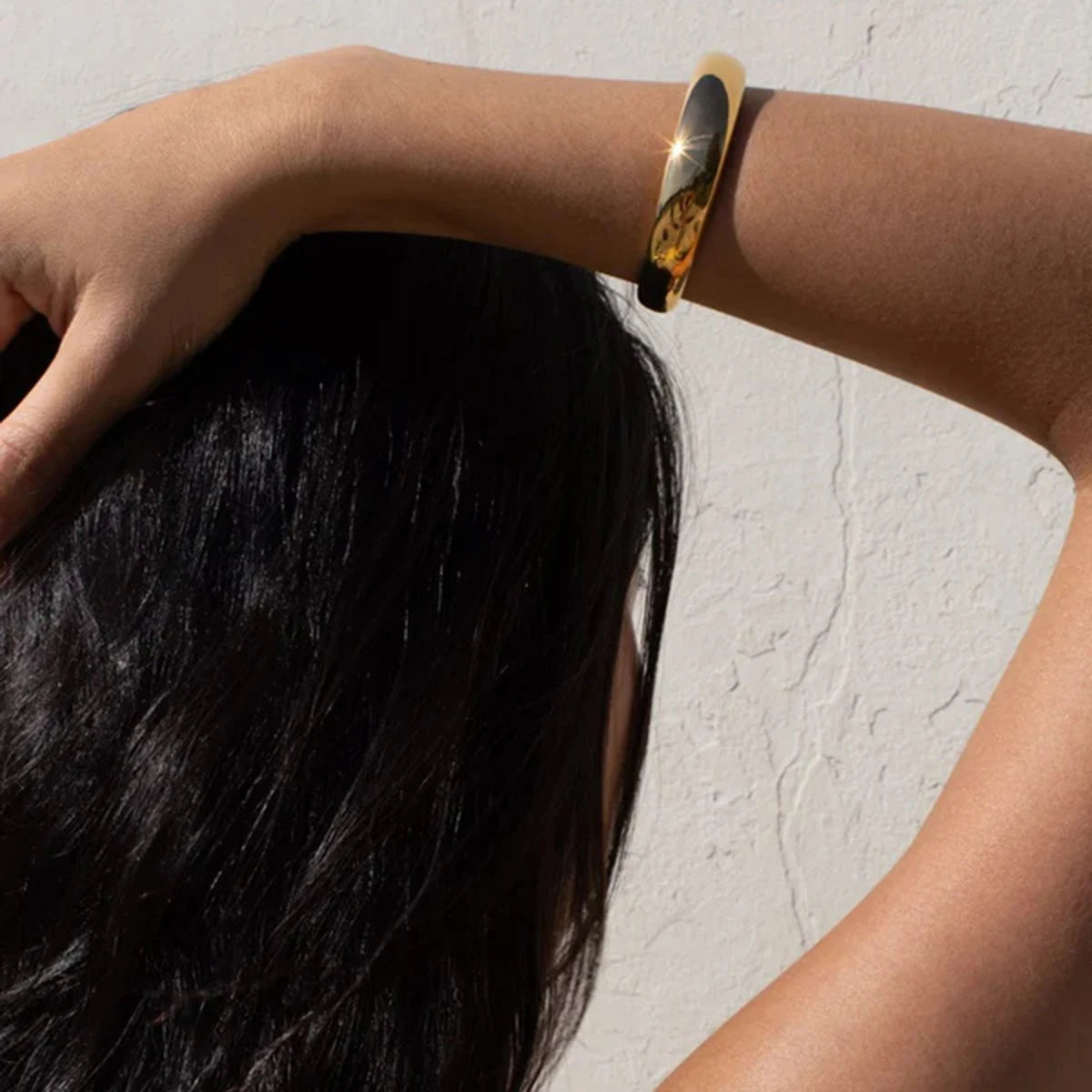 KIKA Stainless Steel Statement Gold Color Cuff Bracelet Bangle Metal Texture Multi-Layer Temperament Fashion Waterproof Jewelr
