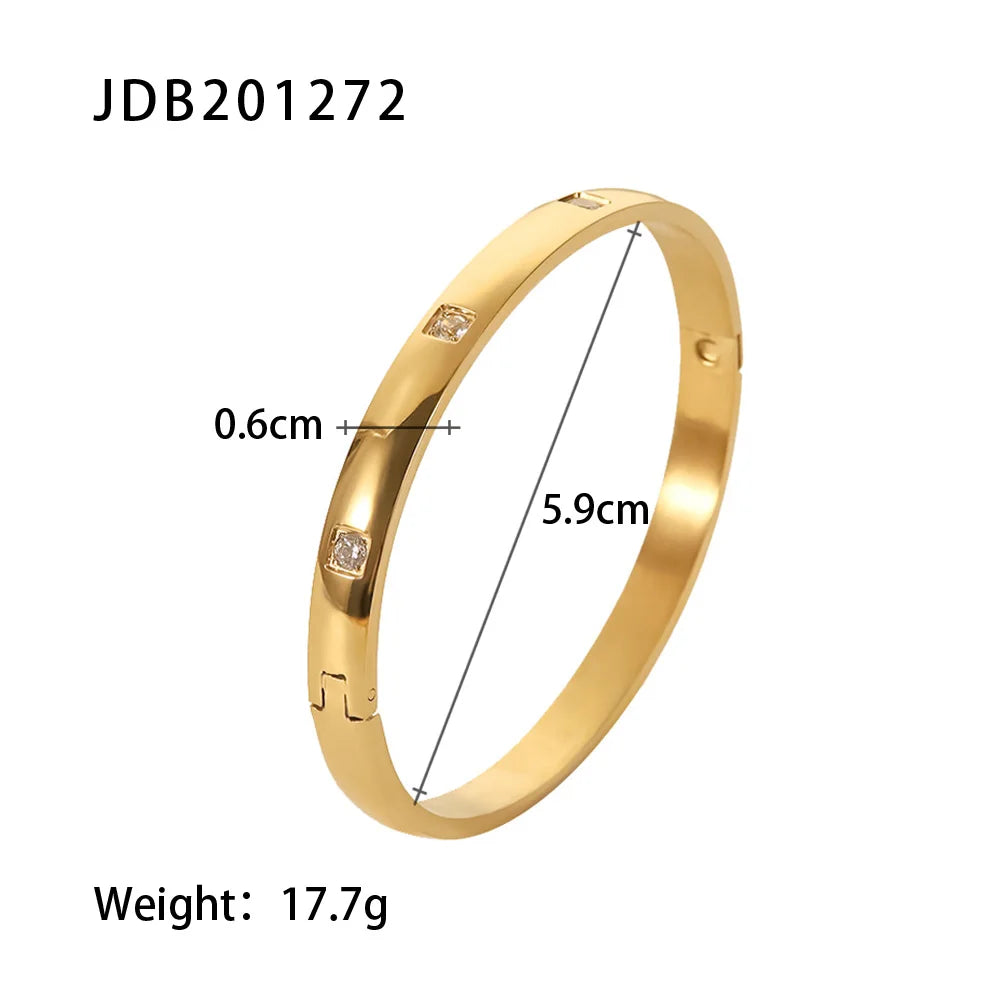 KIKA Simple Statement 18k Gold Color Cuff bracelet Stainless Steel Jewelry Waterproof Opening Cubic Zirconia Bangles For Women