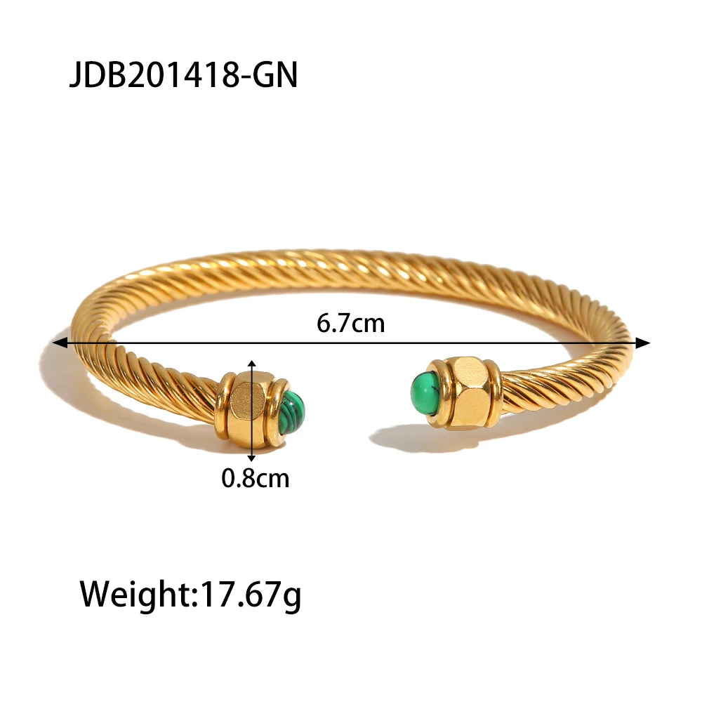 kika New Trendy18k Gold Plated Stainless Steel Jewelry Nature Stone Twist Pave Opening Bangles