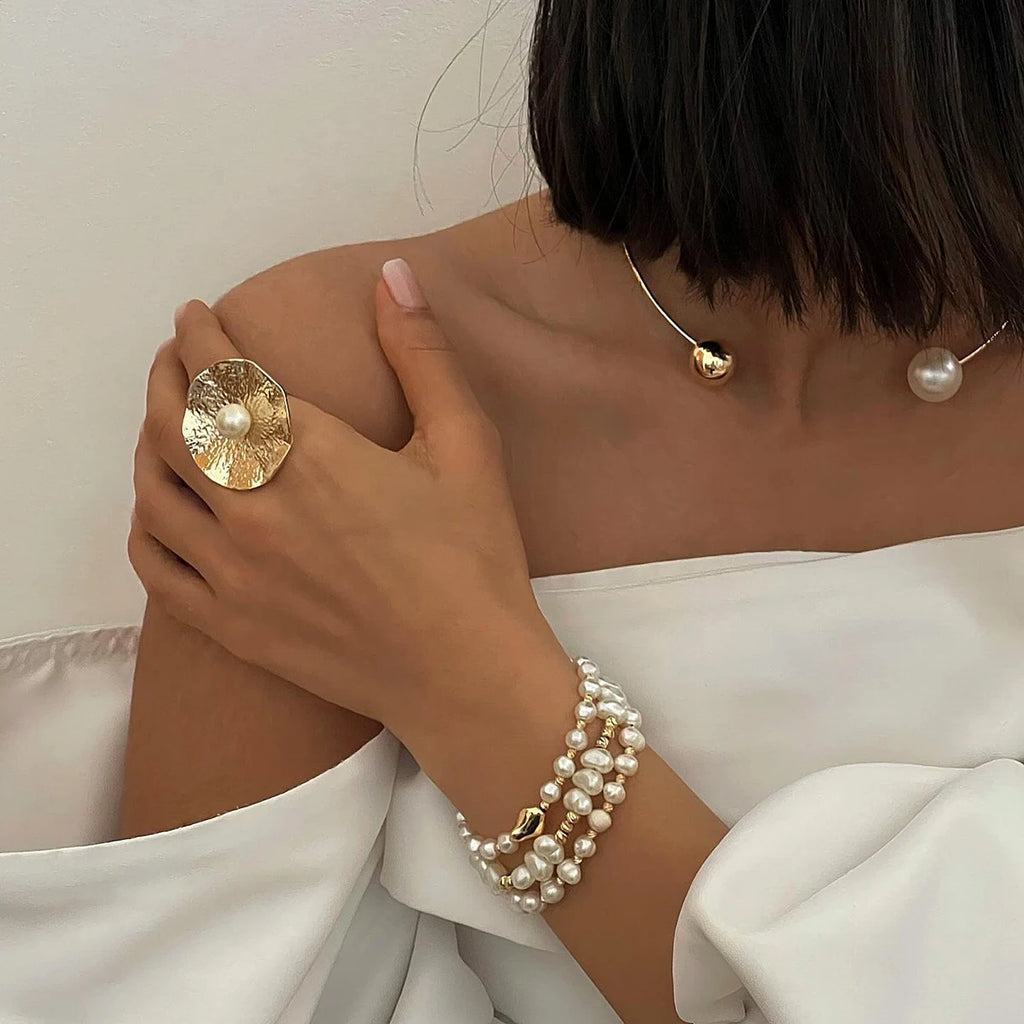 Kika Luxury Natural Shell Stainless Steel Geometric Open Ring Gold Color 18K PVD Plated High Quality France Finger Jewelry