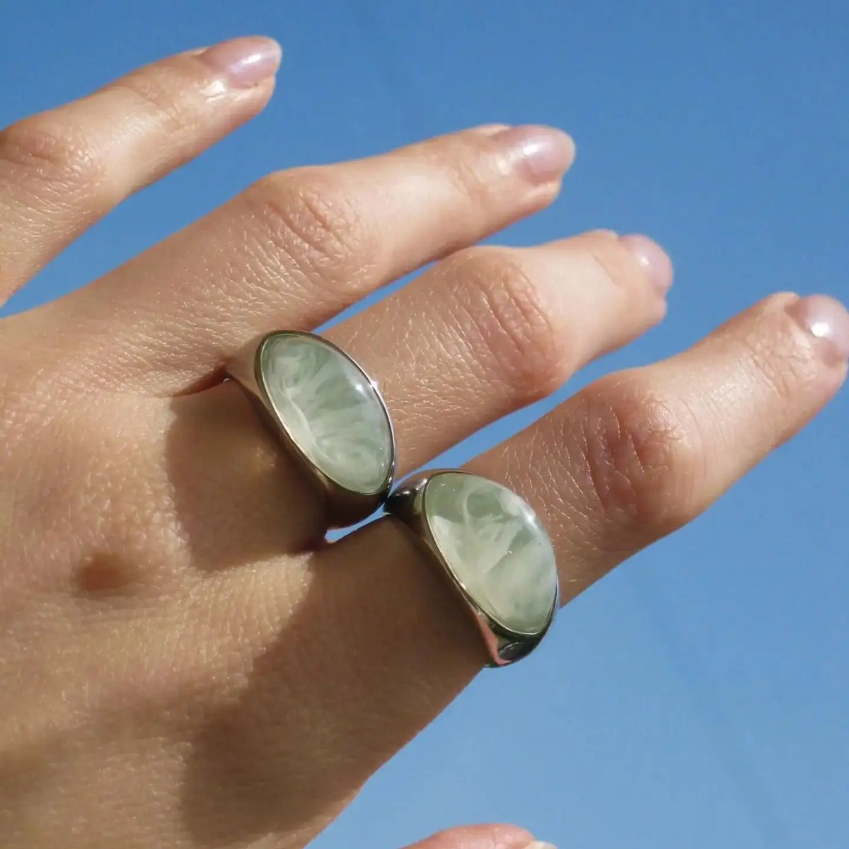 KIKA Unique Natural Stone Green Stainless Steel France Metal Golden  Ring Waterproof Charm Trendy Jewelry Women