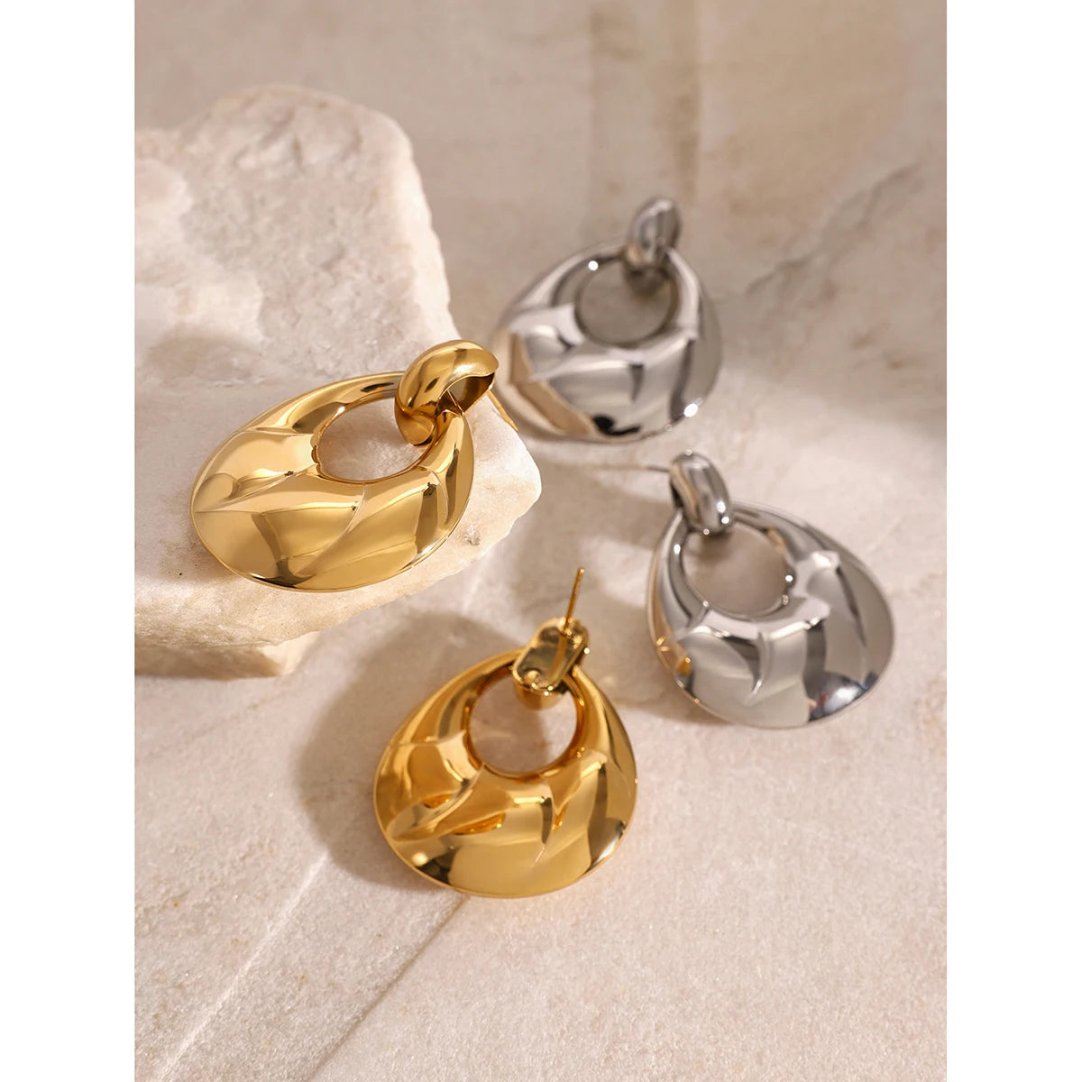 KIKA Chunky Ribbed Hoops by Caitlyn Minimalist Statement Oval Hoop Croissant Earrings Gold & Silver Color