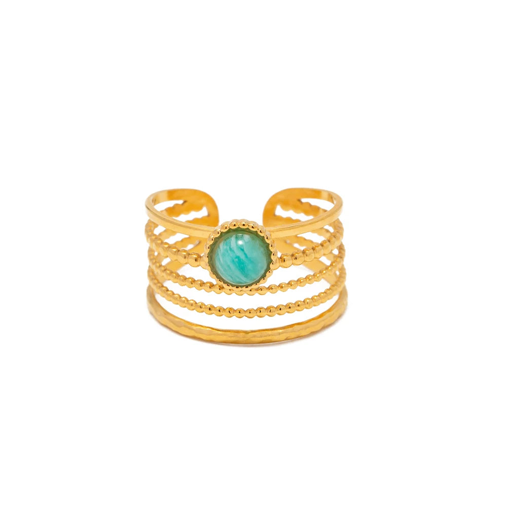 Kika Natural Stone Stainless Steel Gold Color Layered Hollow Open Ring Trendy Fashion France Chic Jewelry Envio Gratis Todo