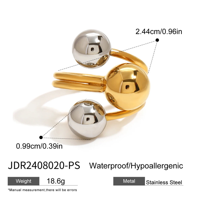 KIKA Minimalist 18k Gold Color PVD Plated Stainless Steel 316L Double tone Line Hollow Steel Ball Ring Personality Statement Stackable