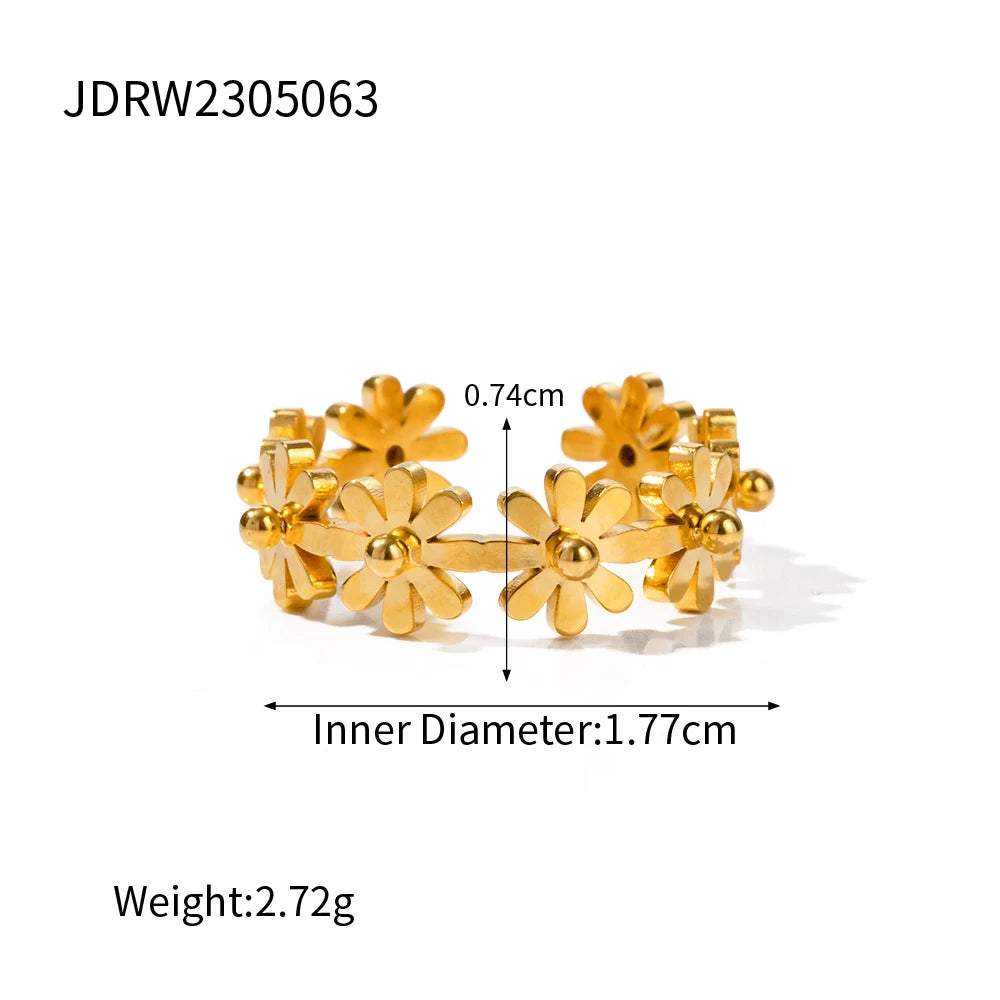 Kika Summer Style Waterproof Flower Ring 18K Gold Plated Stainless Steel