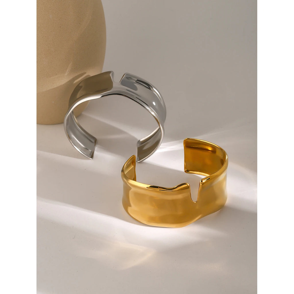 KIKA Unique Stainless Steel 316L Metal Wide Cuff Open Bracelet Bangle  PVD Plated Waterproof